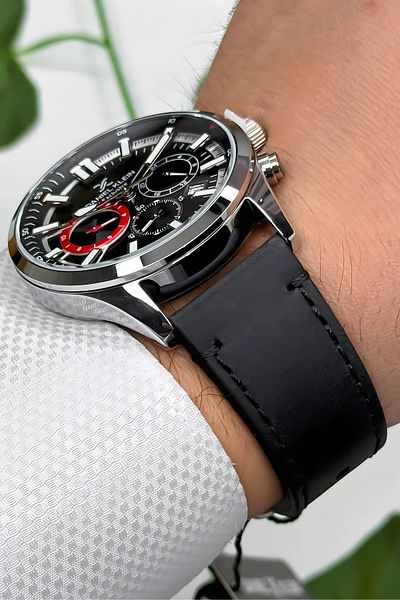 Daniel Klein Exclusive Black Leather Band Silver Steel Case Men's Wrist Watch Bracelet Zmdk1171