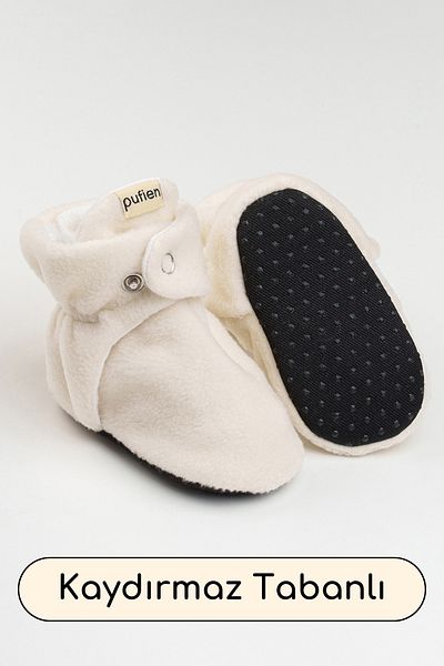 pufien Non-Slip Sole First Step Shoes White Baby Booties