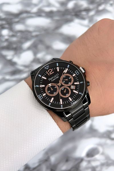 Ferrucci Steel Strap Functions Active Men's Wristwatch Black Zmfer071