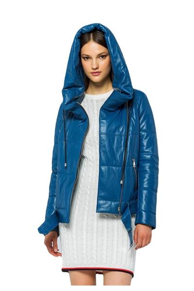 Basics&More Elle Hooded Inflatable Genuine Leather Women's Jacket
