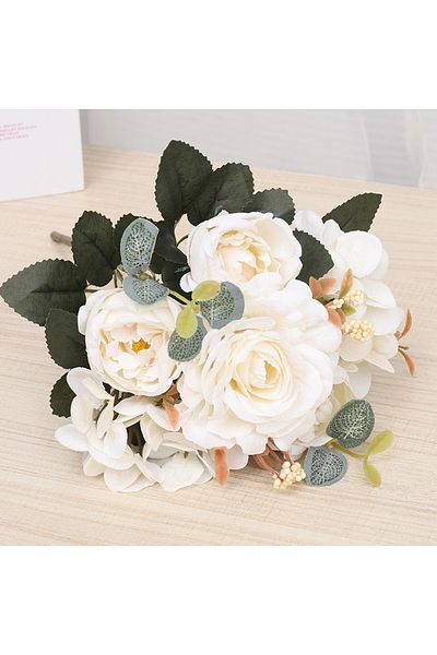 Choice White Docidaci Rose Artificial Flower Retro Silk Bride Bouquet Hydrangea Peony Vintage Fake Floral H