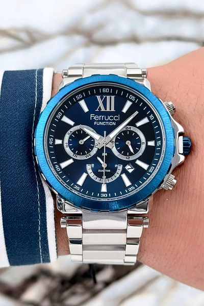 Ferrucci Function Mineral Glass Steel Band & Case Men's Watch Zmfer085