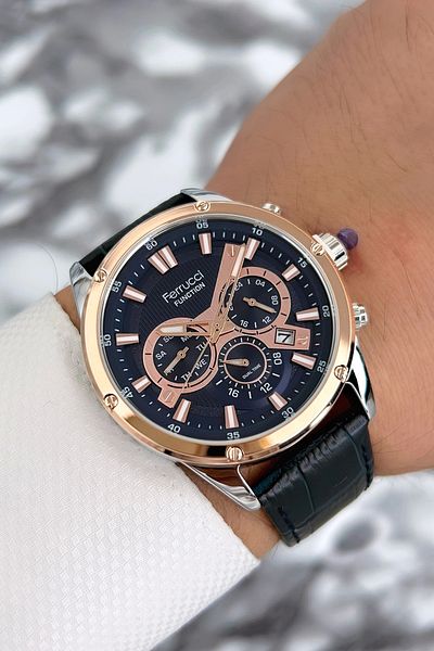 Ferrucci Functions Active Leather Band Men's Wristwatch Rose-blue Zmfer068