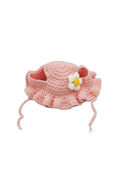 choice2 S Pink Flower Autumn Winter Cat Hat Elastic Cute Refined Pet Hat Puppy Kittens Knitted Hat Party Pho