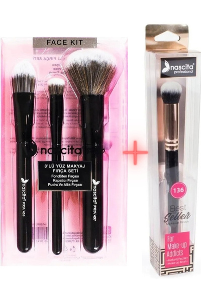 nascita 3'lü Siyah Makyaj Fırça seti NASBRUSHSET 101 + Oval Yapılı Kapatıcı Fırçası NASBRUSH 136