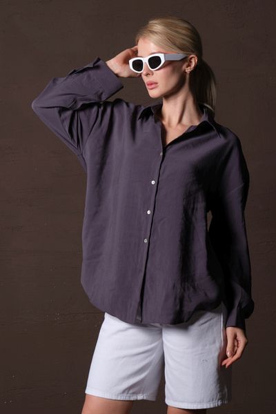 Maule Navy Blue Modal Breeze and Dump Foldable Sleeve Epaulette Summer Long Sleeve Women's Shirt @Lizbon