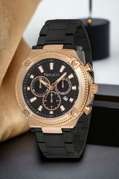Ferrucci Men's Watch Zmfer147 - Black Rose Color, Steel Band, Fc.14167Tm.05 Model