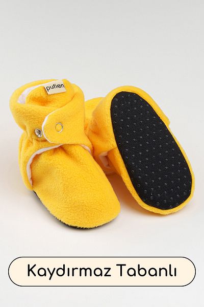 pufien Organic Cotton Lined, Baby First Step Shoes, Non-Slip Sole, Baby Slippers, Yellow Booties