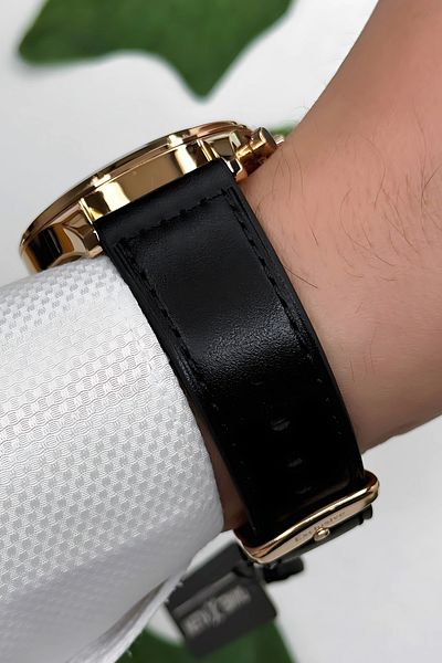 Daniel Klein Black Leather Band Rose Steel Men's Watch Bracelet - Zmdk1172