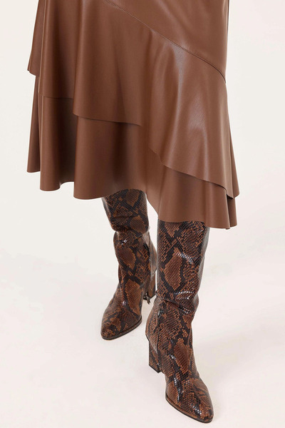 SEÇİL Minimalist Layered Midi Leather Skirt - Stylish and Modern