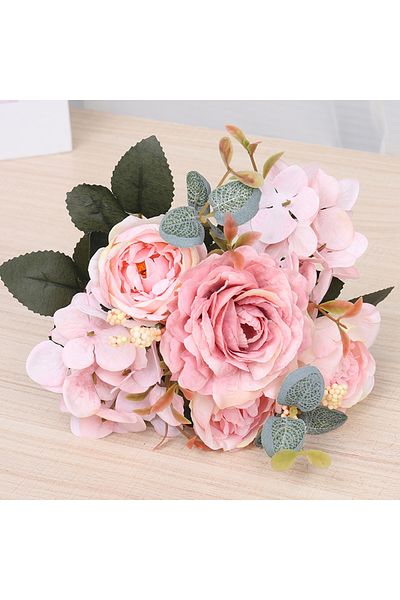 Choice Pink Docidaci Rose Artificial Flower Retro Silk Bride Bouquet Hydrangea Peony Vintage Fake Floral Ho