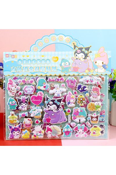 Miniso 2 Cute Sanrio Double Layer Bubble Stickers Kawaii Cartoon Melody Kuromi 3D Sticker Kids Prizes DIY .