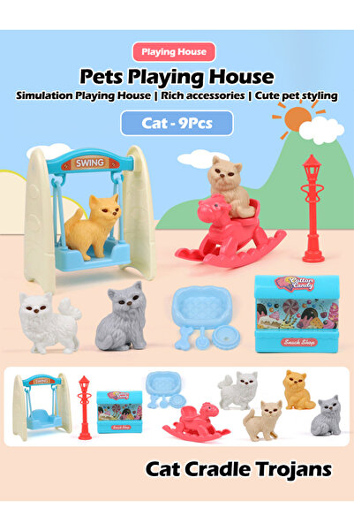 Choice مجموعة إكسسوارات الحيوانات الأليفة من 9 قطع من لعبة القطة الصغيرة المتأرجحة، مجموعة ألعاب بيت اللعب للأطفال، حمام القطط والكلاب،