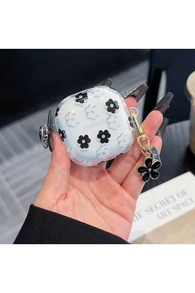 Choice For Buds FE black Fashion Flowers For Samsung Galaxy Buds Pro/Live/FE Soft TPU Anti-Fall Transparent
