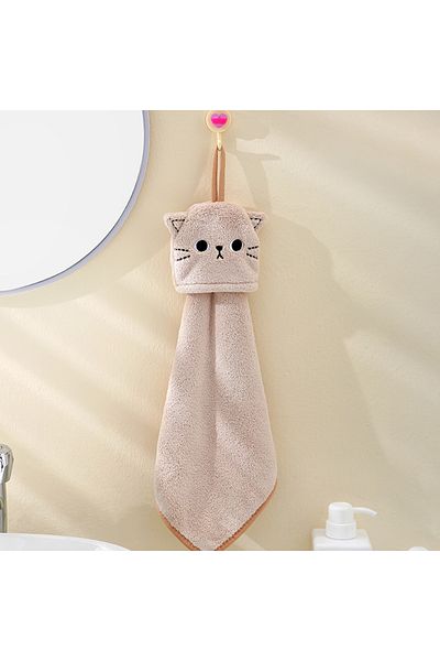 Choice Brown Cat Embroidery Towel Home Decor Super Absorbent Hanging Coral Velvet Hand Towel Bathroom Kitch