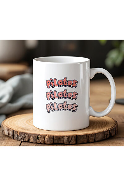 BB TRADE White Ceramic Printed Mug with Pilates Text Design 330ml