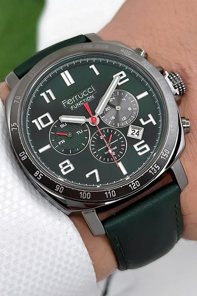 Ferrucci Function Leather Cord Men's Wristwatch 3 Atm Green Zmfer167