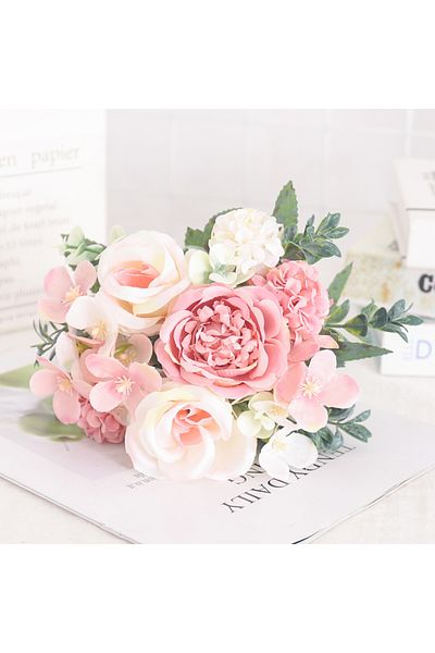 Choice Pink 7 Heads Silk Peony Artificial Flower Hydrangea For Room Home Decoration Wedding Bride Bouquet R