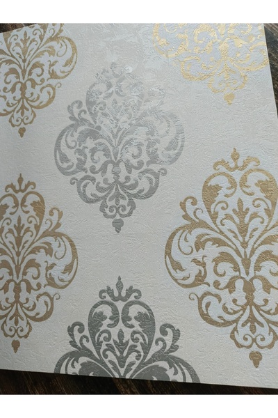 KMS HOME Damask Desenli Gold Gümüş Duvar Kağıdı 5m2