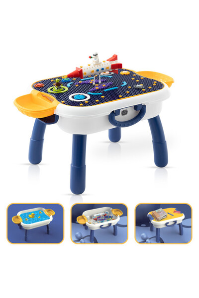 Little Story طاولة أنشطة 4 في 1 مع مكعبات - أزرق