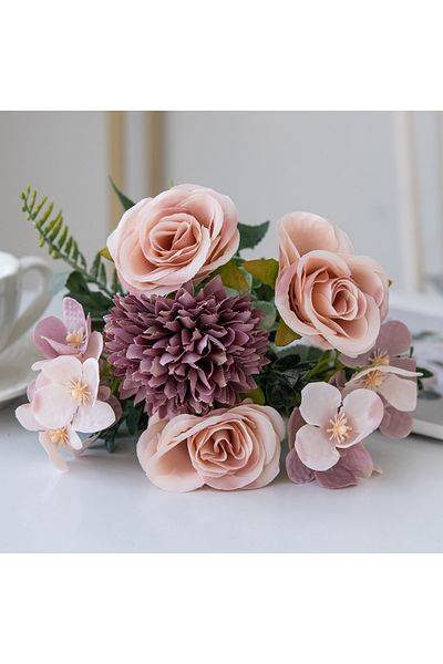 Choice plum Artificial Flowers Retro Silk Rose Bouquet Hydrangea Peony Vintage Bride Holding Fake Plants Ho