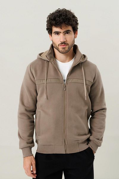 Escetic Beige Casual Mold Raised 370 Gram 3 Thread Fabric 4 Pocket Men's Tracksuit Set