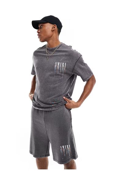aynewmoda Amir Print Short Sleeve T-Shirt and Lace up Waist Shorts - Going Out
