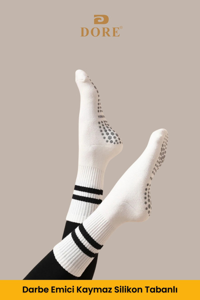 Dore Orijinal Unisex 1 Çift Kaymaz Pilates Ve Yoga Için Plates Kaydırmaz Tabanlı Çorap - Beyaz 1'li