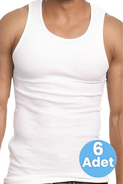 NAZAR YILDIZI Men's White Cotton Combed 6-Piece Undershirt