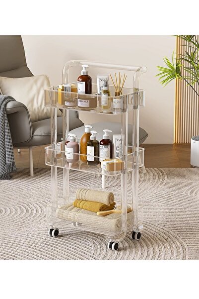 Living منظم عربة دوارة من الأكريليك مكون من رفوف طائرة بمستويات شفافة