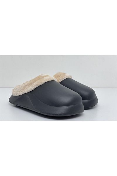 DEEPO Ut Space Indoor Wool Inside Unisex Winter House Παντόφλες Μαύρες