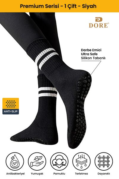 Dore Unisex κάλτσες με διπλή αντιολισθητική σόλα για Pilates και Yoga - Μαύρες 1 τεμαχίου