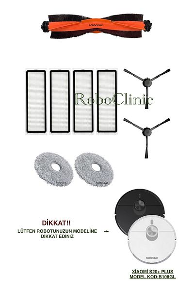 Roboclinic Xiaomi Robot Vacuum S20+/S20 Plus (Model Code: B108Gl) Compatible Brush, Hepa Filter, Mop Set-9 Pieces