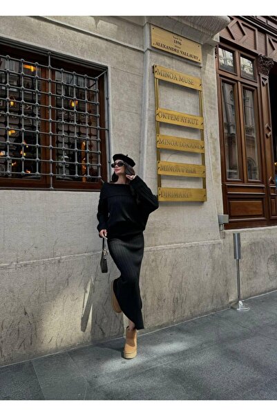 NZL TEKSTİL MADONNA YAKA KADIN TRİKO UZUN ETEKLİ TAKIM