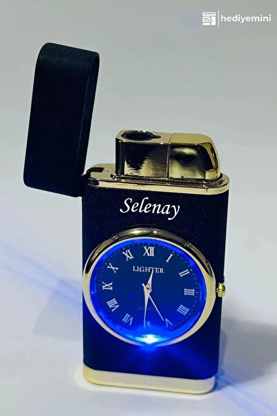 Genel Markalar Sevgiliye Kişiye Özel İsim Baskılı Çakmak Saatli Işıklı Kutulu Turbo Jet Çakmak ( Rüzgarda Sönmez)
