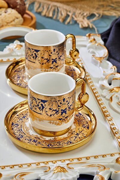 Cooker Set of 2 Gold Gilded Porcelain Coffee Cups - Luxurious and Stylish Coffee Enjoy!