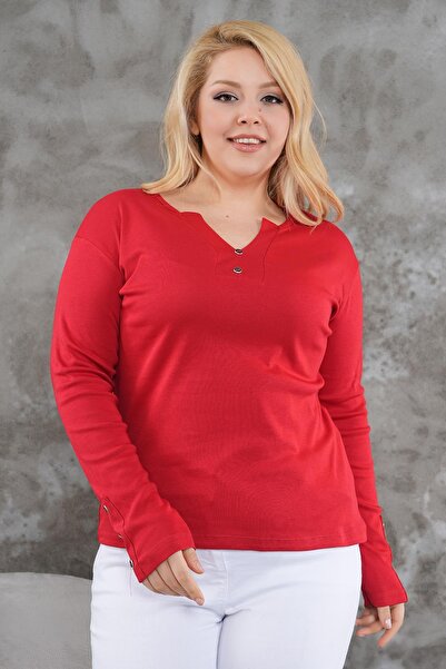 Siyezen Plus Size Sleeves Placket Collar Button Cotton Lycra Blouse