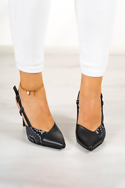 Erkan Saçmacı Sacha Black Snake Open Back Stiletto