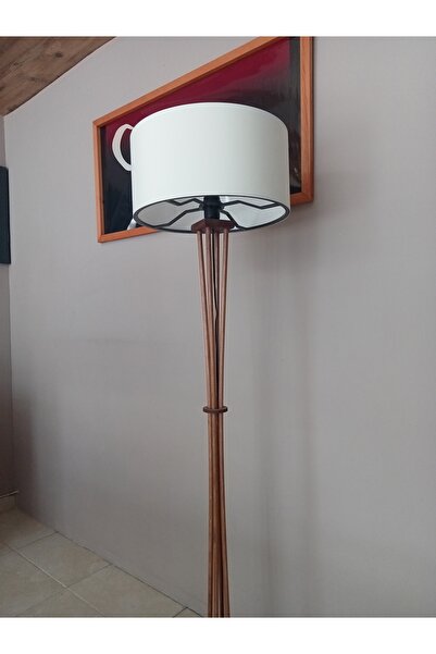 Balsa Dekor Ahşap Lambader Koyu Meşe Krem, Köşe Lambası