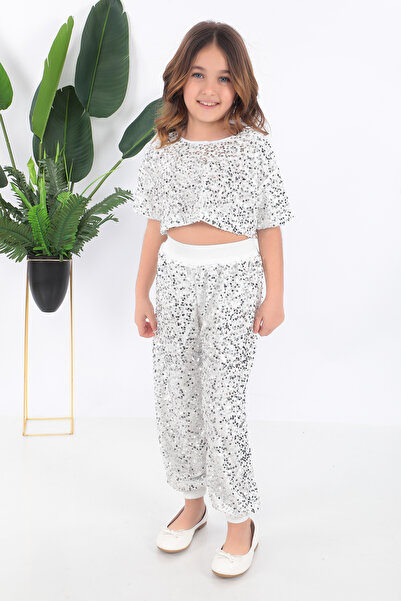 YÜSÜ Дівчачий білий короткий футболка з паєтками костюм танцівниці