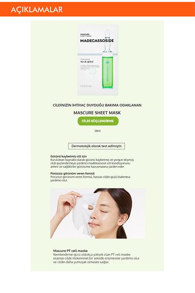 Missha Sheet Mask with Madecassoside Content - Mascure Rescue Solution Sheet Mask for Sensitive and Dry Skin