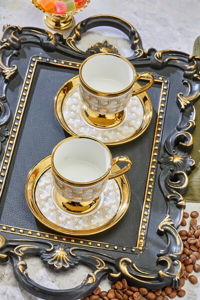 Cooker Set of 2 Gold Gilded Footed Porcelain Coffee Cups – Luxurious and Stylish Coffee Enjoyment!