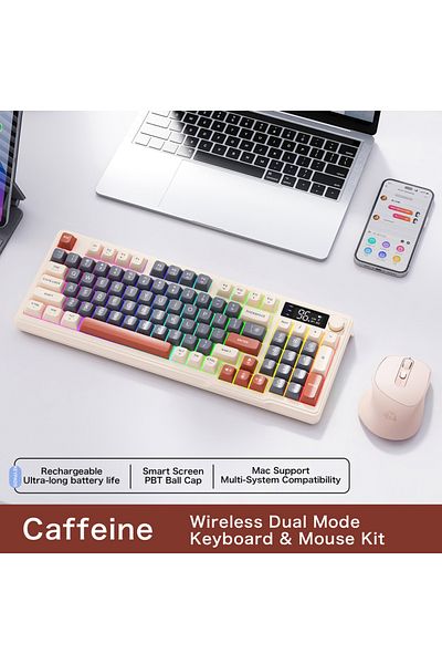 Choice Coffee Kit FreeWolf M96 Wireless Keyboard with Screen,Gaming Keyboard Bluetooth Dual-Mode Connection