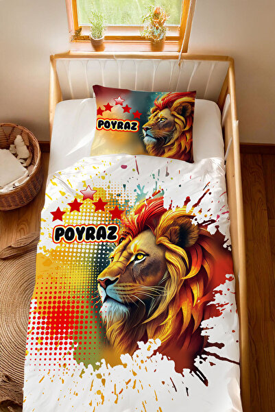 Homamia İsme Özel %100 Pamuk 100x200 Montessori Nevresim Takımı Aslan