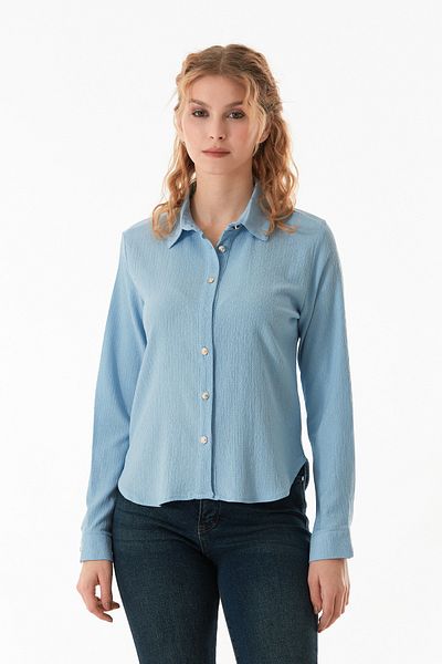 Fulla Moda Cămașă cu mânecă lungă din material șifonat de bază