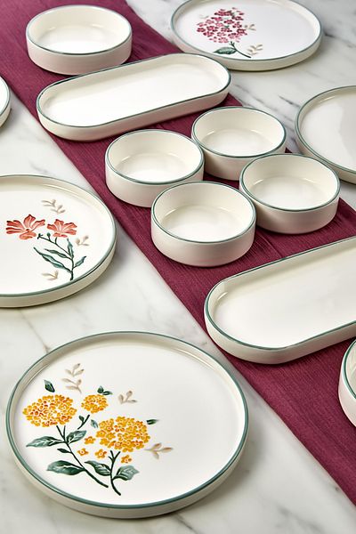 Kitchen Life 14 Pieces Flowers Presentation Set for 6 People - Luxury Breakfast Plate