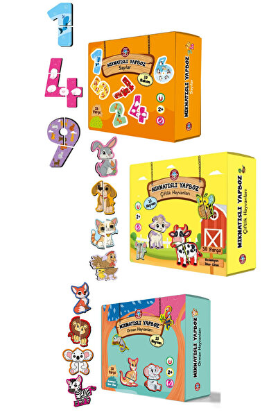 Çocuk Akademi Mıknatıslı Yapboz Sayılar-Çiftlik Hayvanları-Orman Hayvanları