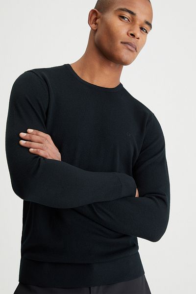 Calvin Klein Herren-Sweatshirt aus 100 % Wolle mit Ck-Logo, langärmelig, Rundhalsausschnitt, Schwarz, K10k 109474 -beh