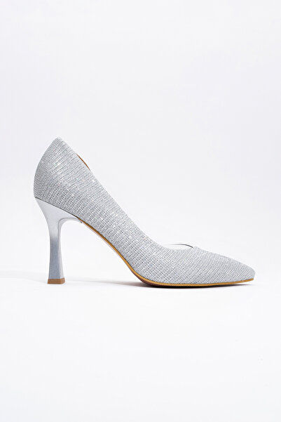 LuviShoes 653 Lame Silvery Heeled Women's Shoes