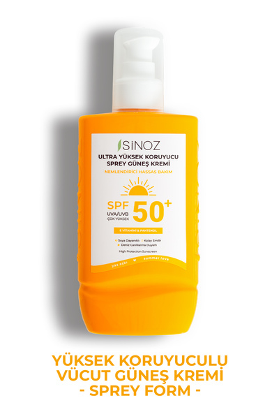 SİNOZ Spf 50 Ultra Yüksek Koruyucu Vücut Güneş Kremi Sprey 200 ml - Nemlendirici Hassas Bakım